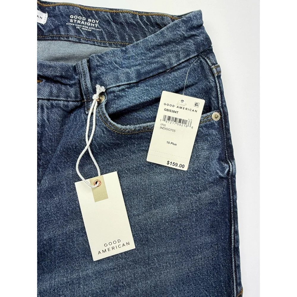 Good American Good Boy Split Hem High Waisted Straight Leg Jeans 15 Plus 32x32